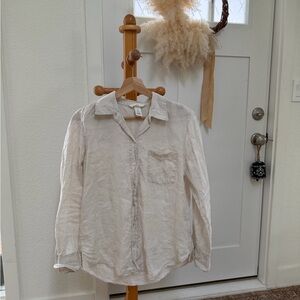 H&M Women’s Beige Linen Button Down Long Sleeve Shirt - Small